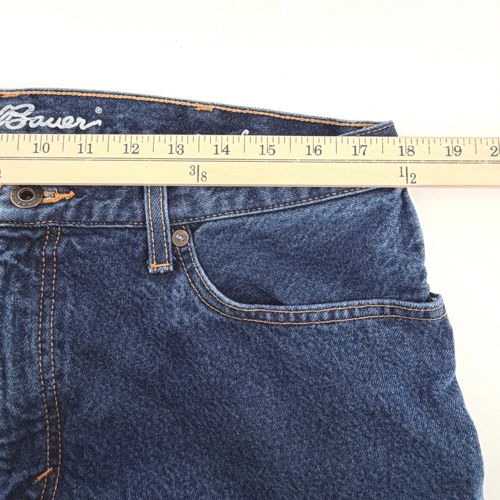Eddie Bauer Straight Fit Jeans Mens 36x32 Dark Wash Blue Flannel Lined